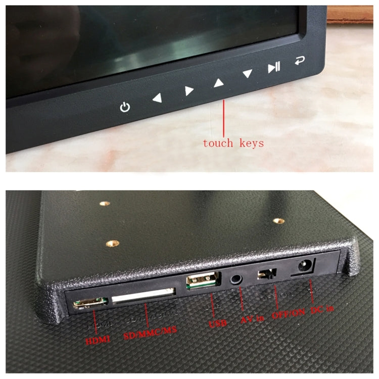 Marco de fotos digital con pantalla LED de 17,0 pulgadas con control de botón táctil de 7 teclas/soporte/control remoto, tecnología Allwinner, compatible con entrada de tarjeta USB/SD/OTG, enchufe de EE. UU./UE/Reino Unido                              ...