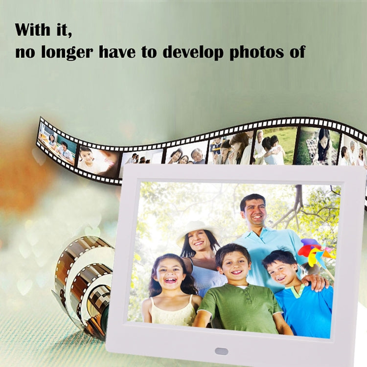 Marco de fotos digital con pantalla TFT de 8 pulgadas CA 100-240 V con soporte y control remoto, compatible con entrada de tarjeta USB / SD, 8 inch TFT