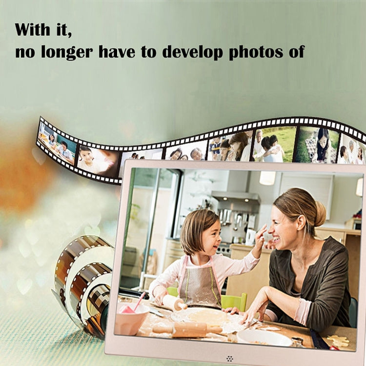 HSD1303 Marco de fotos digital con pantalla LED de alta resolución 1280x800 de 13,3 pulgadas con soporte y control remoto, compatible con tarjeta SD / MMC / MS / puerto USB, enchufe del Reino Unido (dorado), HSD1303 13.3 inch