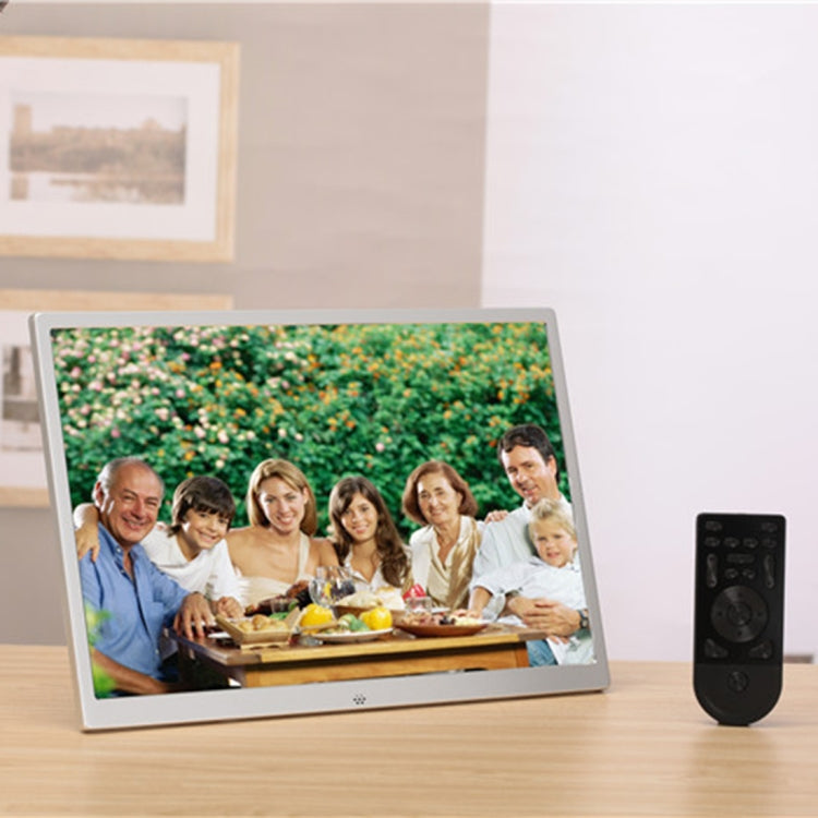 HSD1504 Marco de fotos digital con pantalla de alta resolución LED 1280x800 de 15,4 pulgadas con soporte y control remoto, compatible con tarjeta SD / MMC / MS / puerto USB, enchufe de la UE (dorado), HSD1504 15.4 inch