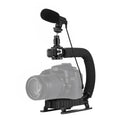 PULUZ Estabilizador de soporte DV portátil en forma de U/C + kit de micrófono de pistola de vídeo con cabezal de trípode de zapata fría para todas las cámaras SLR y cámaras DV domésticas, Bracket Kits + Mic