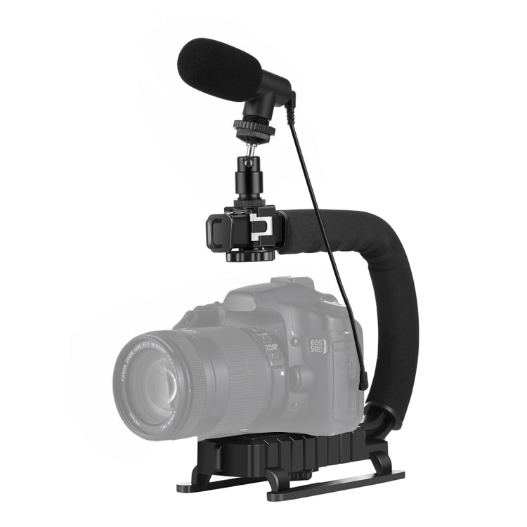 PULUZ Estabilizador de soporte DV portátil en forma de U/C + kit de micrófono de pistola de vídeo con cabezal de trípode de zapata fría para todas las cámaras SLR y cámaras DV domésticas, Bracket Kits + Mic