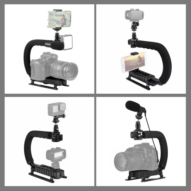 PULUZ Estabilizador de soporte DV portátil en forma de U/C + kit de micrófono de pistola de vídeo con cabezal de trípode de zapata fría para todas las cámaras SLR y cámaras DV domésticas, Bracket Kits + Mic