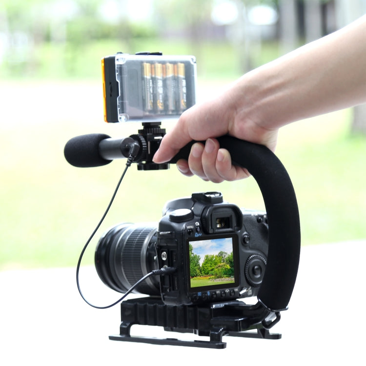 PULUZ Estabilizador de soporte DV portátil en forma de U/C + kit de micrófono de pistola de vídeo con cabezal de trípode de zapata fría para todas las cámaras SLR y cámaras DV domésticas, Bracket Kits + Mic