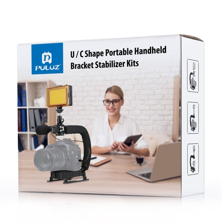 PULUZ Estabilizador de soporte DV portátil en forma de U/C + kit de micrófono de pistola de vídeo con cabezal de trípode de zapata fría para todas las cámaras SLR y cámaras DV domésticas, Bracket Kits + Mic