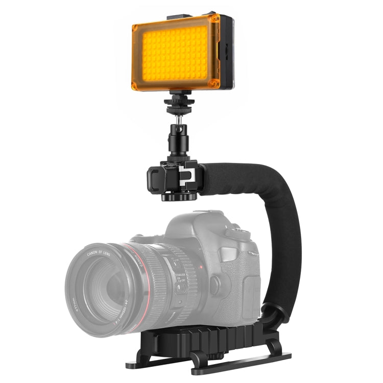 PULUZ Estabilizador de soporte DV portátil en forma de U/C + kit de luz de estudio LED con cabezal de trípode de zapata fría para todas las cámaras SLR y cámaras DV domésticas, Bracket Kits + LED