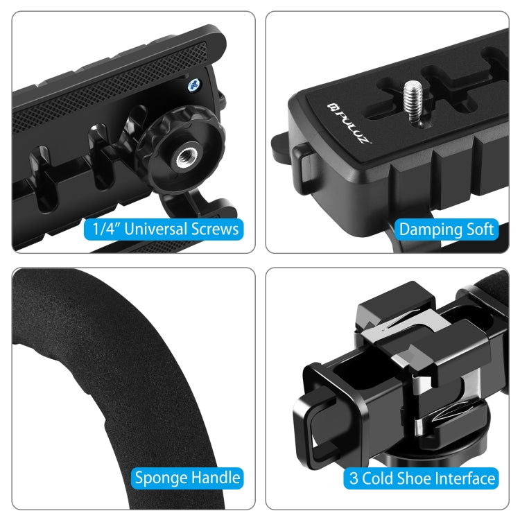 PULUZ Estabilizador de soporte DV portátil en forma de U/C + kit de luz de estudio LED con cabezal de trípode de zapata fría para todas las cámaras SLR y cámaras DV domésticas, Bracket Kits + LED