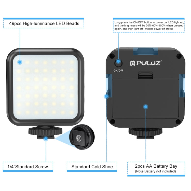 PULUZ Estabilizador de soporte DV portátil en forma de U/C + kit de luz de relleno LED con cabezal de trípode de zapata fría para todas las cámaras SLR y cámaras DV domésticas, C-Shaped Bracket + Fill Light
