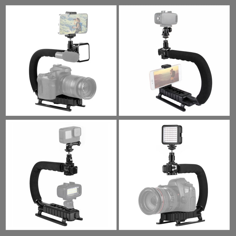 PULUZ Estabilizador de soporte DV portátil en forma de U/C + kit de luz de relleno LED con cabezal de trípode de zapata fría para todas las cámaras SLR y cámaras DV domésticas, C-Shaped Bracket + Fill Light