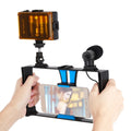 PULUZ 3 en 1 Vlogging Transmisión en vivo LED Selfie Light Kits de plataforma de video para teléfono inteligente con micrófono + cabezal de trípode de zapata fría para iPhone, Galaxy, Huawei, Xiaomi, HTC, LG, Google y otros teléfonos inteligentes, 3-in...