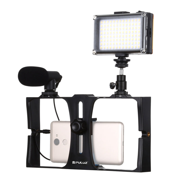 PULUZ 3 en 1 Vlogging Transmisión en vivo LED Selfie Light Kits de plataforma de video para teléfono inteligente con micrófono + cabezal de trípode de zapata fría para iPhone, Galaxy, Huawei, Xiaomi, HTC, LG, Google y otros teléfonos inteligentes, 3-in...
