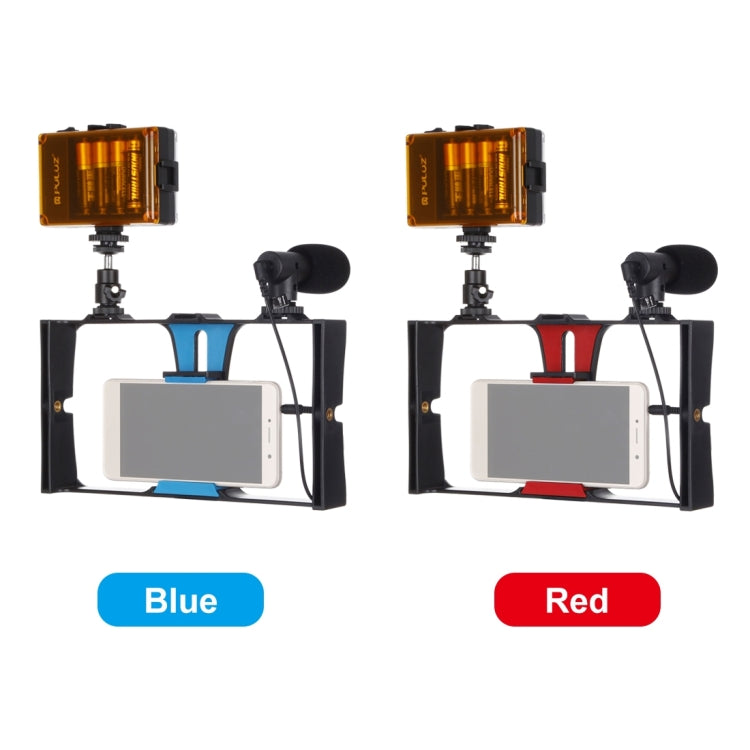 PULUZ 3 en 1 Vlogging Transmisión en vivo LED Selfie Light Kits de plataforma de video para teléfono inteligente con micrófono + cabezal de trípode de zapata fría para iPhone, Galaxy, Huawei, Xiaomi, HTC, LG, Google y otros teléfonos inteligentes, 3-in...