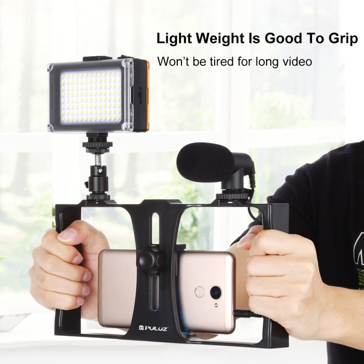 PULUZ 3 en 1 Vlogging Transmisión en vivo LED Selfie Light Kits de plataforma de video para teléfono inteligente con micrófono + cabezal de trípode de zapata fría para iPhone, Galaxy, Huawei, Xiaomi, HTC, LG, Google y otros teléfonos inteligentes, 3-in...