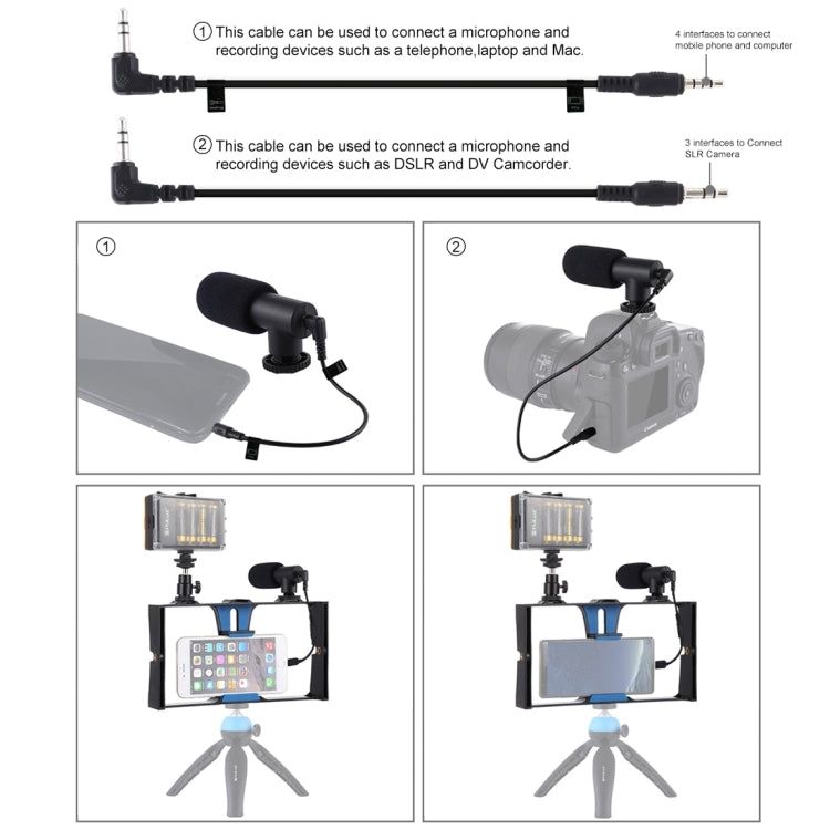 PULUZ 3 en 1 Vlogging Transmisión en vivo LED Selfie Light Kits de plataforma de video para teléfono inteligente con micrófono + cabezal de trípode de zapata fría para iPhone, Galaxy, Huawei, Xiaomi, HTC, LG, Google y otros teléfonos inteligentes, 3-in...