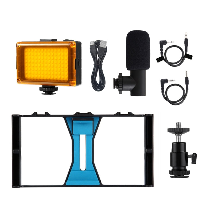 PULUZ 3 en 1 Vlogging Transmisión en vivo LED Selfie Light Kits de plataforma de video para teléfono inteligente con micrófono + cabezal de trípode de zapata fría para iPhone, Galaxy, Huawei, Xiaomi, HTC, LG, Google y otros teléfonos inteligentes, 3-in...