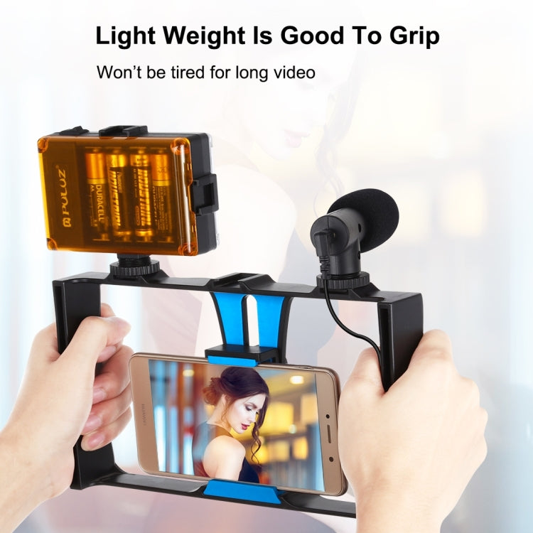 PULUZ 4 en 1 Vlogging Transmisión en vivo LED Selfie Light Kits de plataforma de video para teléfono inteligente con micrófono + soporte para trípode + cabezal de trípode con zapata fría para iPhone, Galaxy, Huawei, Xiaomi, HTC, LG, Google y otros telé...