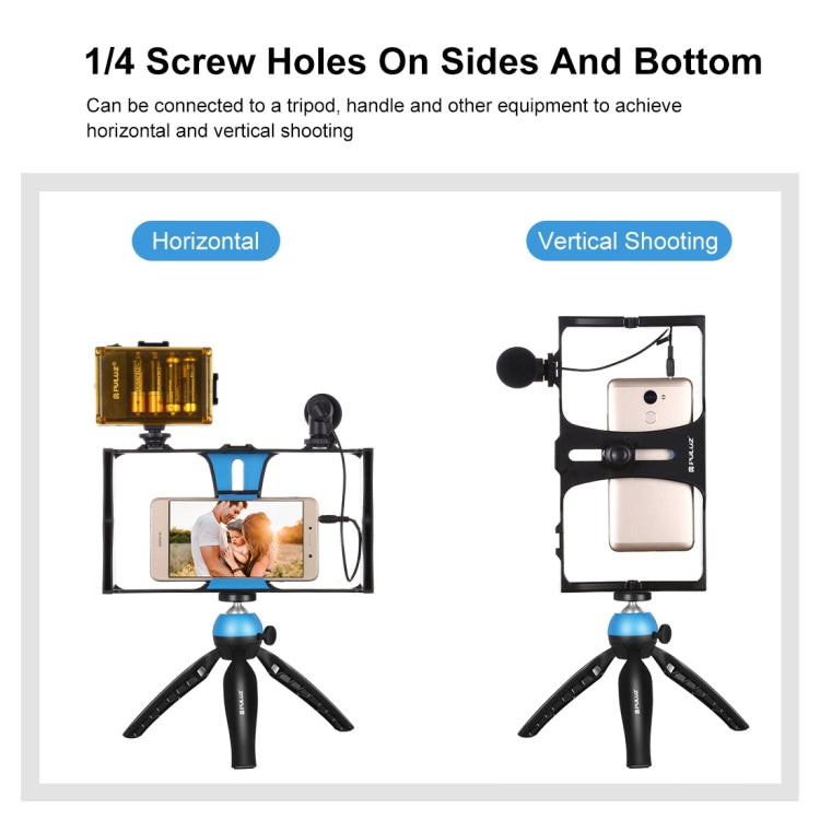 PULUZ 4 en 1 Vlogging Transmisión en vivo LED Selfie Light Kits de plataforma de video para teléfono inteligente con micrófono + soporte para trípode + cabezal de trípode con zapata fría para iPhone, Galaxy, Huawei, Xiaomi, HTC, LG, Google y otros telé...
