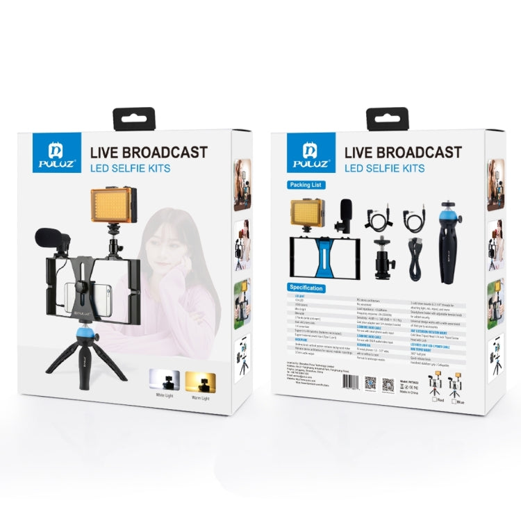 PULUZ 4 en 1 Vlogging Transmisión en vivo LED Selfie Light Kits de plataforma de video para teléfono inteligente con micrófono + soporte para trípode + cabezal de trípode con zapata fría para iPhone, Galaxy, Huawei, Xiaomi, HTC, LG, Google y otros telé...