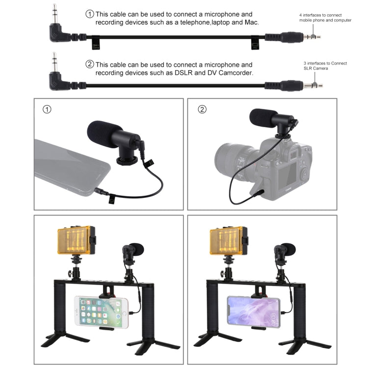 PULUZ 4 en 1 Vlogging Transmisión en vivo LED Selfie Light Smartphone Video Rig Mango Estabilizador Kits de soporte de aluminio con micrófono + Soporte para trípode + Cabezal de trípode con zapata fría, Aluminum Bracket Kits