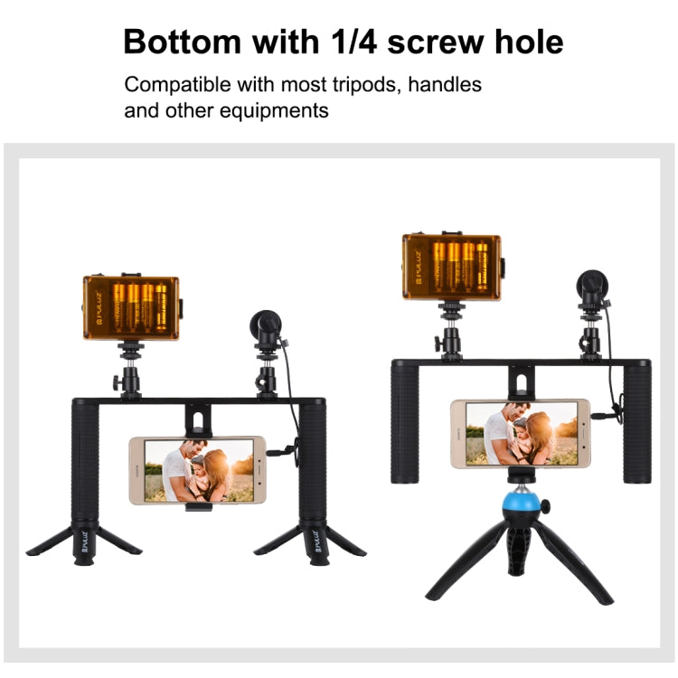 PULUZ 4 en 1 Vlogging Transmisión en vivo LED Selfie Light Smartphone Video Rig Mango Estabilizador Kits de soporte de aluminio con micrófono + Soporte para trípode + Cabezal de trípode con zapata fría, Aluminum Bracket Kits