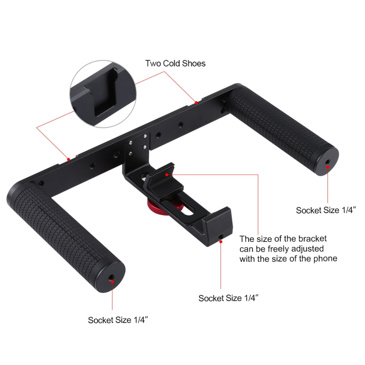 PULUZ 4 en 1 Vlogging Transmisión en vivo 4,7 pulgadas 12 cm Anillo LED Selfie Light Smartphone Video Rig Mango Estabilizador Kits de soporte de aluminio con micrófono + Soporte para trípode + Cabezal de trípode con zapata fría                         ...