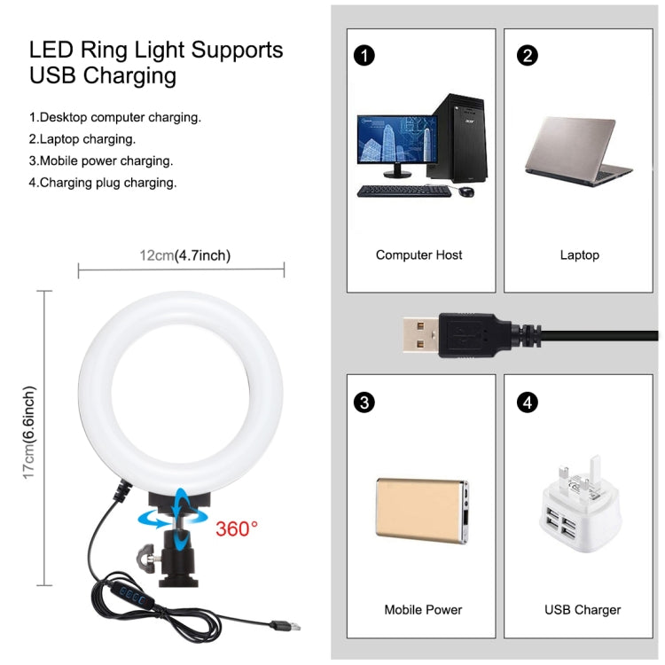 PULUZ 4 en 1 Vlogging Transmisión en vivo 4,7 pulgadas 12 cm Anillo LED Selfie Light Smartphone Video Rig Mango Estabilizador Kits de soporte de aluminio con micrófono + Soporte para trípode + Cabezal de trípode con zapata fría                         ...