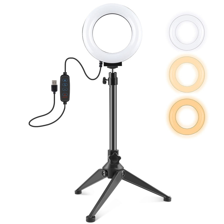 PULUZ 4,7 pulgadas 12 cm USB 3 modos Anillo LED regulable Vlogging Fotografía Luces de vídeo + Soporte para trípode de escritorio con rótula de bola para trípode con zapata fría, Tripod Stand + Ring LED
