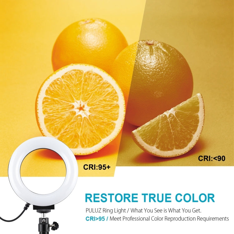 PULUZ 4,7 pulgadas 12 cm USB 3 modos Anillo LED regulable Vlogging Fotografía Luces de vídeo + Soporte para trípode de escritorio con rótula de bola para trípode con zapata fría, Tripod Stand + Ring LED
