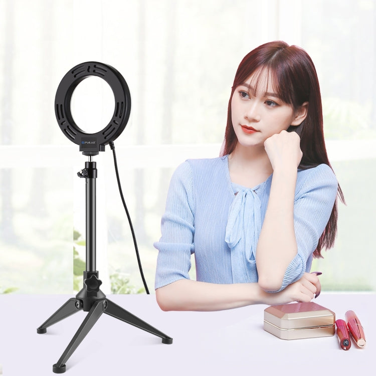 PULUZ 4,7 pulgadas 12 cm USB 3 modos Anillo LED regulable Vlogging Fotografía Luces de vídeo + Soporte para trípode de escritorio con rótula de bola para trípode con zapata fría, Tripod Stand + Ring LED
