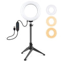 PULUZ 6.2 pulgadas 16 cm USB 3 modos Anillo LED regulable Vlogging Fotografía Luces de video + Soporte para trípode de escritorio con rótula de bola para trípode con zapata fría, Tripod Mount+6.2 inch Light