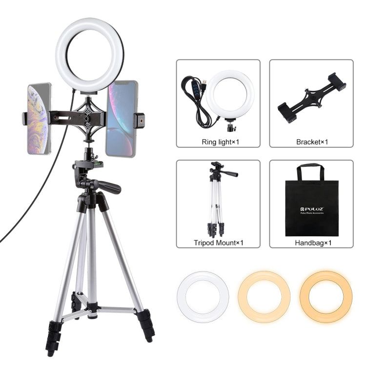 Soporte para trípode PULUZ + soporte para teléfono dual para transmisión en vivo + kits de luces de vídeo para vlogging con anillo LED de 6,2 pulgadas y 16 cm, 3 in 1