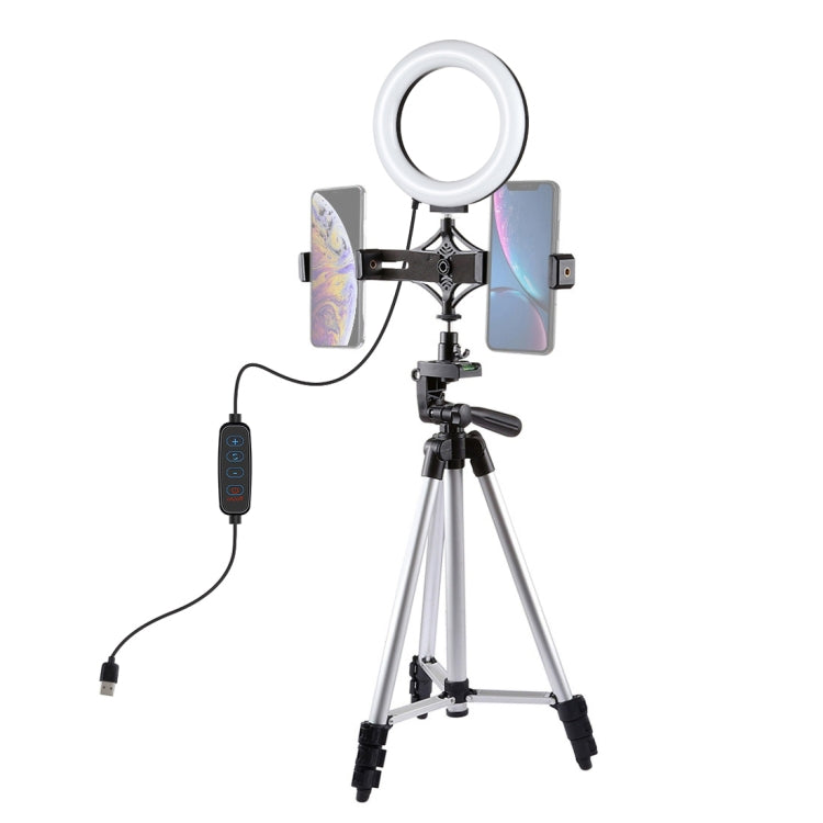 Soporte para trípode PULUZ + soporte para teléfono dual para transmisión en vivo + kits de luces de vídeo para vlogging con anillo LED de 6,2 pulgadas y 16 cm, 3 in 1