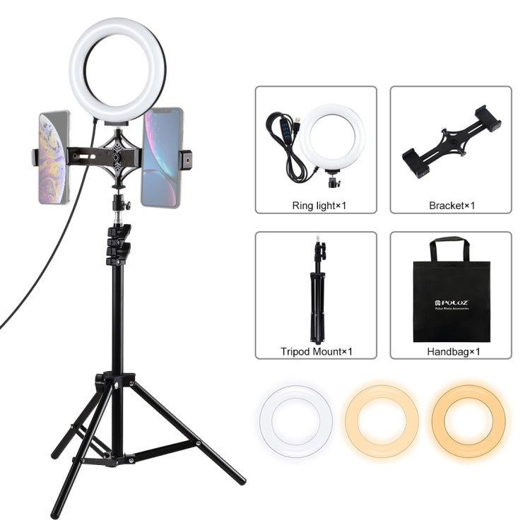 PULUZ-montaje para trípode de 1,1 m + soporte para teléfono dual para transmisión en vivo + anillo LED de 6,2 pulgadas y 16cm, kits de luces de vídeo para Vlogging, 3 in 1 Live Broadcast Kits