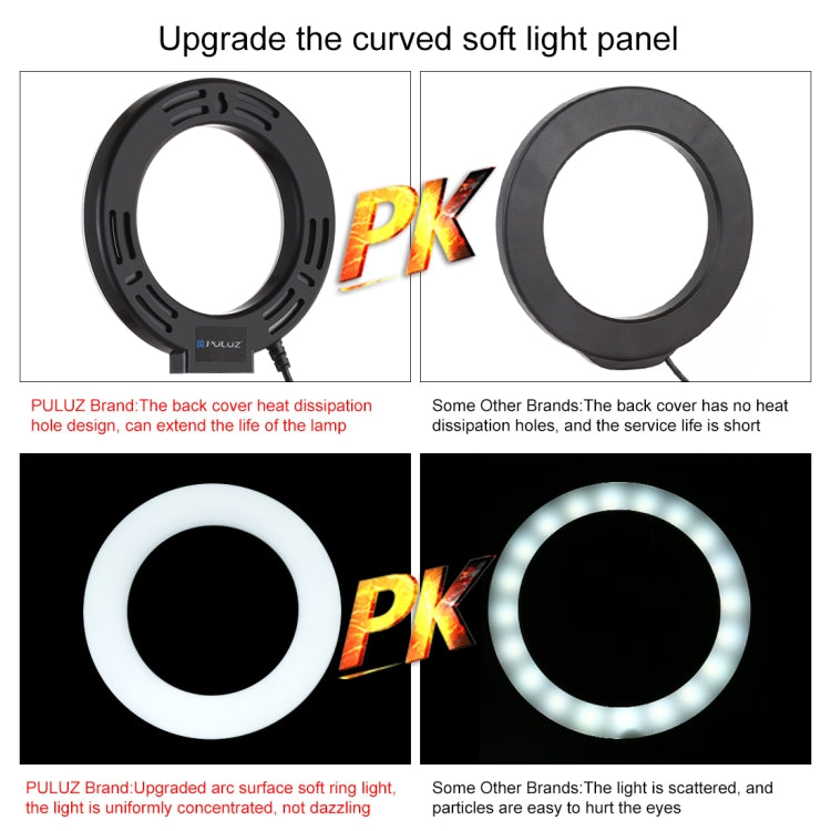 PULUZ-montaje para trípode de 1,1 m + soporte para teléfono dual para transmisión en vivo + anillo LED de 6,2 pulgadas y 16cm, kits de luces de vídeo para Vlogging, 3 in 1 Live Broadcast Kits