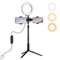 Soporte para trípode PULUZ + varilla de extensión + soporte para teléfono Dual para transmisión en vivo + anillo LED de 6,2 pulgadas y 16cm, Kits de luz para vídeo Vlogging, 4 in 1 Live Broadcast Kits