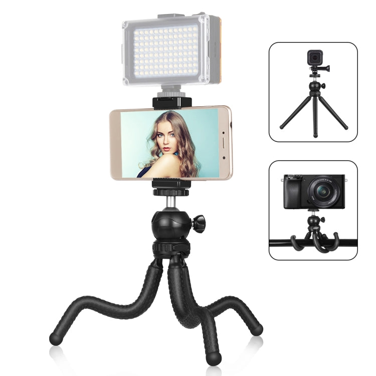 PULUZ Mini Octopus Soporte para trípode flexible con rótula esférica y abrazadera para teléfono + adaptador de montaje para trípode y tornillo largo para cámaras SLR, GoPro, teléfono móvil, tamaño: 25 cm x 4,5 cm, 25cm Tripod + Phone Clamp