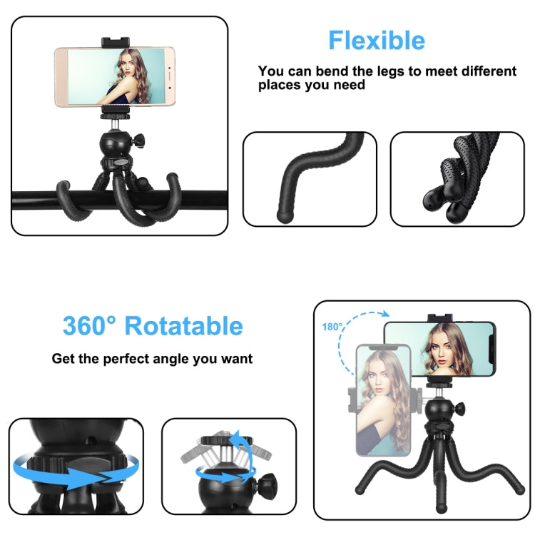 PULUZ Mini Octopus Soporte para trípode flexible con rótula esférica y abrazadera para teléfono + adaptador de montaje para trípode y tornillo largo para cámaras SLR, GoPro, teléfono móvil, tamaño: 25 cm x 4,5 cm, 25cm Tripod + Phone Clamp