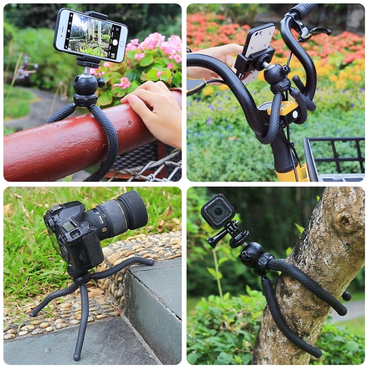 PULUZ Mini Octopus Soporte para trípode flexible con rótula esférica y abrazadera para teléfono + adaptador de montaje para trípode y tornillo largo para cámaras SLR, GoPro, teléfono móvil, tamaño: 25 cm x 4,5 cm, 25cm Tripod + Phone Clamp