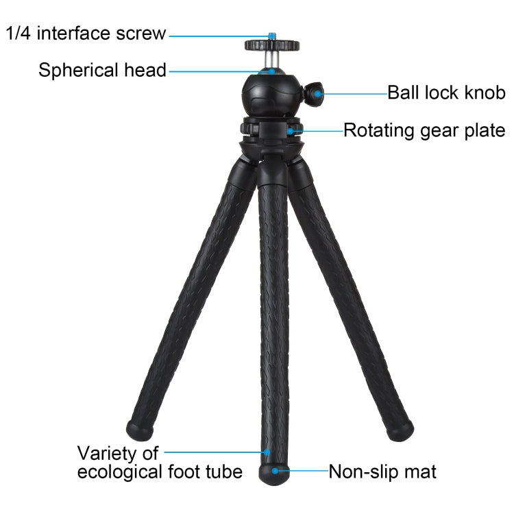 PULUZ Mini Octopus Soporte para trípode flexible con rótula esférica y abrazadera para teléfono + adaptador de montaje para trípode y tornillo largo para cámaras SLR, GoPro, teléfono móvil, tamaño: 30 cm x 5 cm, 30cm Tripod + Phone Clamp