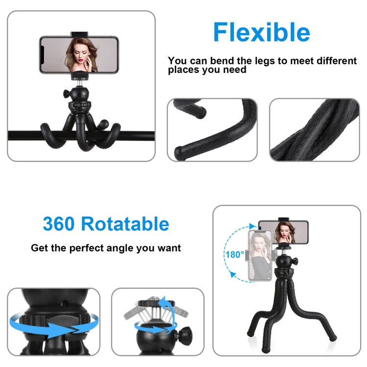PULUZ Mini Octopus Soporte para trípode flexible con rótula esférica y abrazadera para teléfono + adaptador de montaje para trípode y tornillo largo para cámaras SLR, GoPro, teléfono móvil, tamaño: 30 cm x 5 cm, 30cm Tripod + Phone Clamp