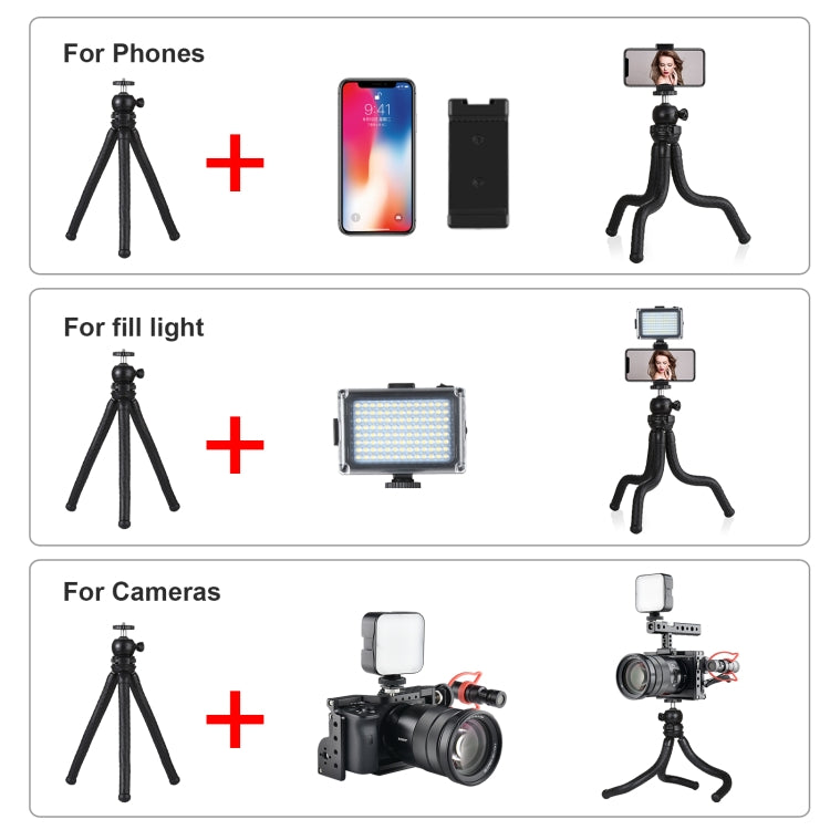 PULUZ Mini Octopus Soporte para trípode flexible con rótula esférica y abrazadera para teléfono + adaptador de montaje para trípode y tornillo largo para cámaras SLR, GoPro, teléfono móvil, tamaño: 30 cm x 5 cm, 30cm Tripod + Phone Clamp