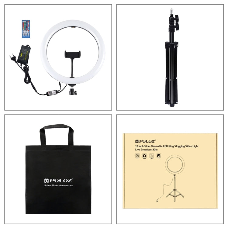 PULUZ 11,8 pulgadas, 30 cm, luz RGB, 1,1 m, montaje en trípode, anillo LED regulable, Vlogging, selfie, fotografía, luces de vídeo, kits de transmisión en vivo con zapata fría, rótula de bola de trípode y abrazadera para teléfono, 12 inch RGB+Tripod(EU...