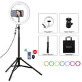 PULUZ Luz RGBW de 10,2 pulgadas, 26 cm + montaje en trípode de 1,65 m Superficie curva USB RGBW Anillo LED regulable Vlogging Luz de video Kits de transmisión en vivo con zapata fría Trípode, abrazadera para teléfono y control remoto                   ...