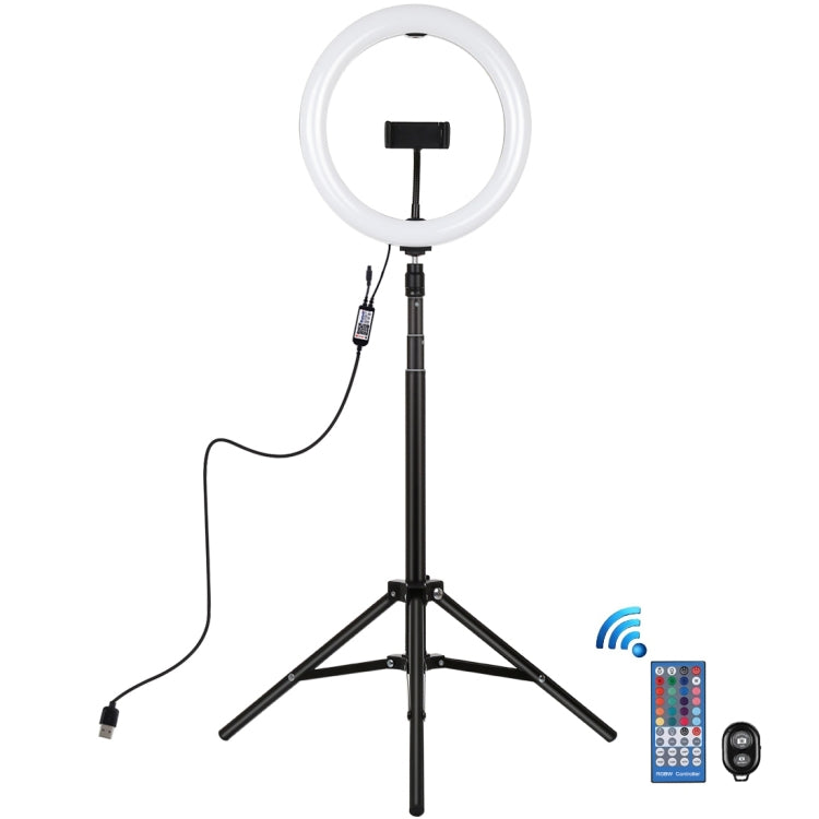 PULUZ Luz RGBW de 10,2 pulgadas, 26 cm + montaje en trípode de 1,65 m Superficie curva USB RGBW Anillo LED regulable Vlogging Luz de video Kits de transmisión en vivo con zapata fría Trípode, abrazadera para teléfono y control remoto                   ...