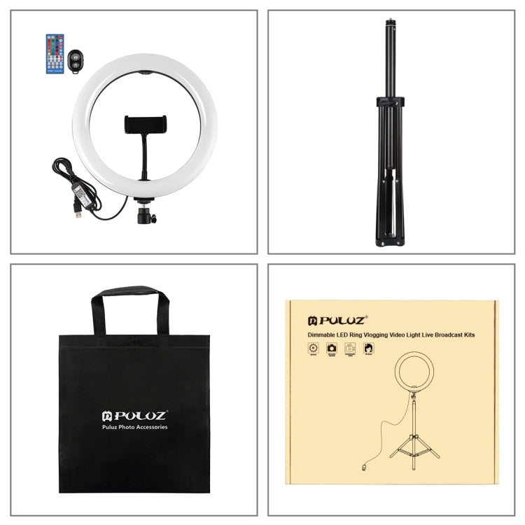 PULUZ Luz RGBW de 10,2 pulgadas, 26 cm + montaje en trípode de 1,65 m Superficie curva USB RGBW Anillo LED regulable Vlogging Luz de video Kits de transmisión en vivo con zapata fría Trípode, abrazadera para teléfono y control remoto                   ...