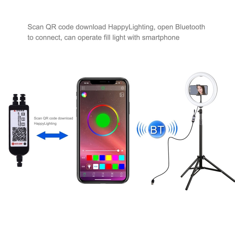 PULUZ Luz RGBW de 10,2 pulgadas, 26 cm + montaje en trípode de 1,65 m Superficie curva USB RGBW Anillo LED regulable Vlogging Luz de video Kits de transmisión en vivo con zapata fría Trípode, abrazadera para teléfono y control remoto                   ...