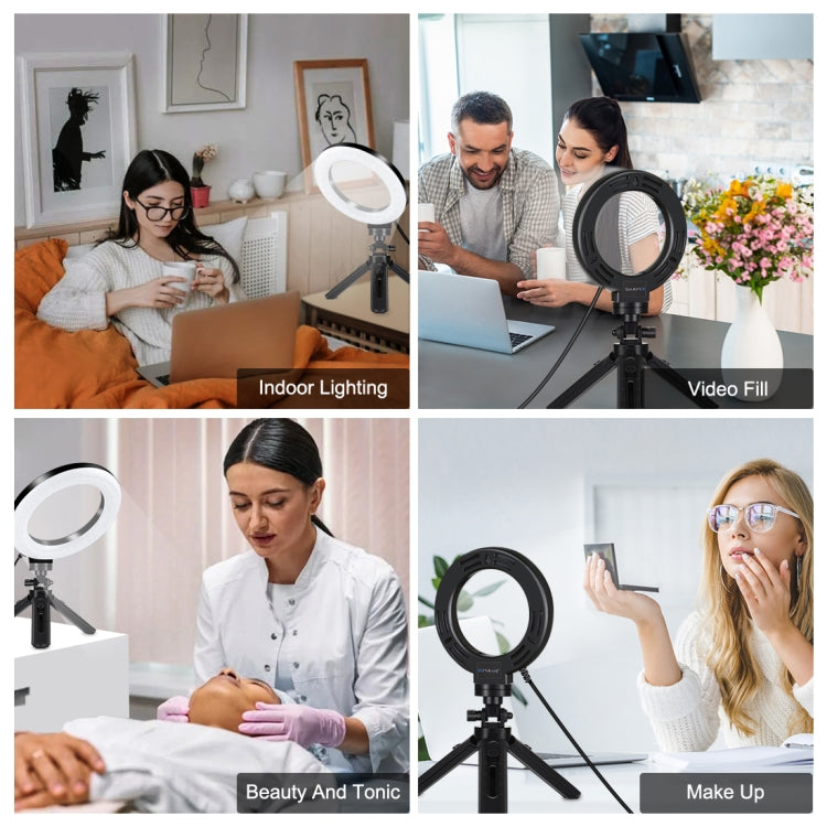 PULUZ 4,7 pulgadas 12 cm USB 3 modos Anillo LED regulable Vlogging Fotografía Luces de vídeo + Kit de montaje de trípode de bolsillo con rótula de bola de trípode de zapata fría, 4.7 inch Light+Pocket Tripod
