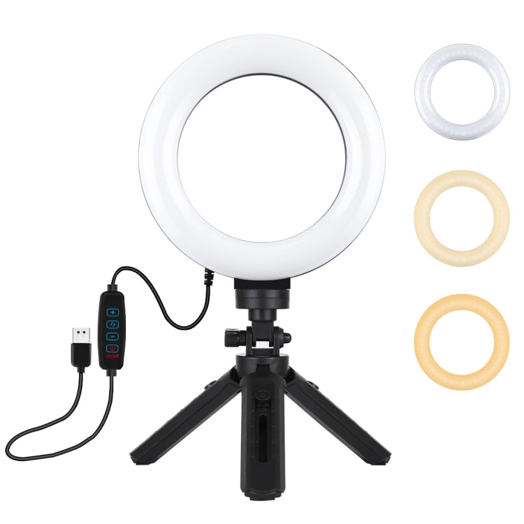 PULUZ 6.2 pulgadas 16 cm USB 3 modos Anillo LED regulable Vlogging Fotografía Luces de video + Kit de montaje de trípode de bolsillo con rótula de bola de trípode de zapata fría, 6.2 inch Light+Pocket Tripod