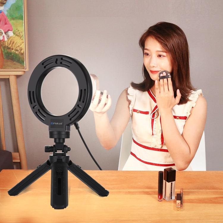 PULUZ 6.2 pulgadas 16 cm USB 3 modos Anillo LED regulable Vlogging Fotografía Luces de video + Kit de montaje de trípode de bolsillo con rótula de bola de trípode de zapata fría, 6.2 inch Light+Pocket Tripod