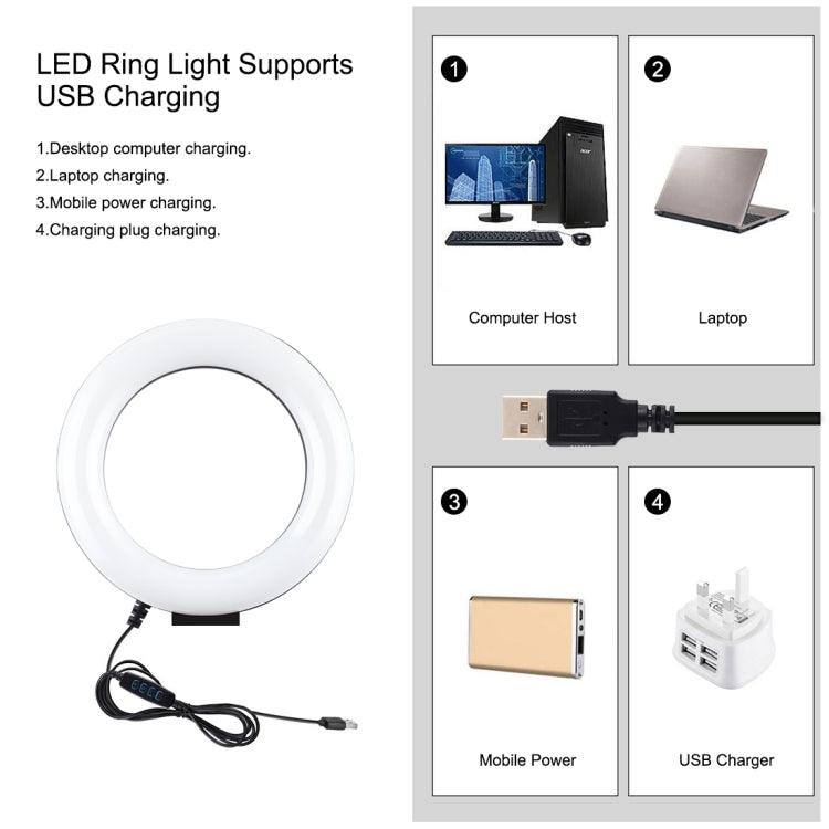 PULUZ 6.2 pulgadas 16 cm USB 3 modos Anillo LED regulable Vlogging Fotografía Luces de video + Kit de montaje de trípode de bolsillo con rótula de bola de trípode de zapata fría, 6.2 inch Light+Pocket Tripod